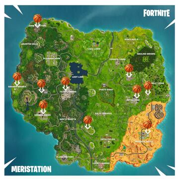 Mapa con las canchas de baloncesto de Fortnite Battle Royale