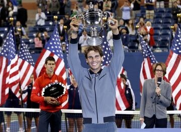 Nadal won a second US Open title in 2013, beating Novak Djokovic 6-2, 3-6, 6-4, 6-1.