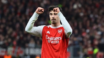 Soccer Football - UEFA Champions League - Round 16 - First Leg - Bayer Leverkusen v Arsenal - BayArena, Leverkusen, Germany - March 11, 2026 Arsenal's Kai Havertz celebrates scoring their first goal REUTERS/Wolfgang Rattay