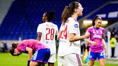 Melvine MALARD of Lyon and Signe BRUUN of Lyon during the UEFA Womens Champions League match between Lyon and Juventus at Groupama Stadium on December 21, 2022 in Lyon, France. (Photo by Sandra Ruhaut/Icon Sport via Getty Images)