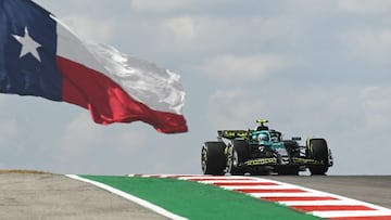 Aston Martin's Spanish driver Fernando Alonso races during the practice session for the United States Formula One Grand Prix at the Circuit of the Americas in Austin, Texas, on October 17, 2025. (Photo by RONALDO SCHEMIDT / AFP)