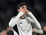 Soccer Football - Copa del Rey - Round of 16 - Albacete v Real Madrid - Estadio Carlos Belmonte, Albacete, Spain - January 14, 2026 Albacete's Javi Villar celebrates after the match REUTERS/Pablo Morano