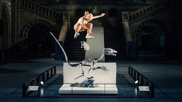 Leticia Bufoni performs a kickflip at the Skate the Museum project in the National History Museum in London, UK on April 6, 2023 // Lorenz Holder / Red Bull Content Pool // SI202306140110 // Usage for editorial use only // 