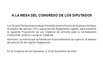 El PSOE registra la ley de amnistía en solitario: el texto completo