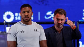 Boxing - Matchroom Press Conference - Wembley Arena, London, Britain - June 26, 2024 Anthony Joshua and promoter Eddie Hearn during the press conference Action Images via Reuters/Andrew Couldridge