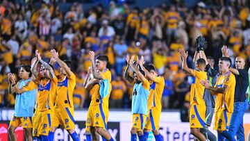 Romulo Zanre, Marcelo Flores of Tigres  during the Quarter-Final second leg match between Tigres UANL and Necaxa  as part of the Liga BBVA MX, Torneo Clausura 2025 at Universitario Stadium on May 11, 2025 in Monterrey, Nuevo Leon, Mexico.