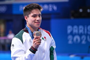 Bronze Medalist Osmar Olvera of Mexico during competition Diving - Mens 3m Springboard final as part of the Paris 2024 Olympic Games at the Aquatics Centre on August 08, 2024 in Paris, France.