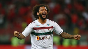 Soccer Football - Copa Libertadores - Semi Final - Second Leg - Internacional v Fluminense - Estadio Beira-Rio, Porto Alegre, Brazil - October 4, 2023 Fluminense's Marcelo celebrates victory after the match as they qualify for the Copa Libertadores final REUTERS/Diego Vara