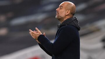 Soccer Football - Premier League - Tottenham Hotspur v Manchester City - Tottenham Hotspur Stadium, London, Britain - November 21, 2020 Manchester City manager Pep Guardiola reacts Pool via REUTERS/Neil Hall EDITORIAL USE ONLY. No use with unauthorized au