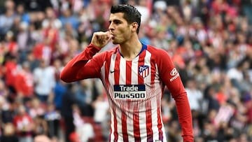 Morata celebra un gol con el Atlético.