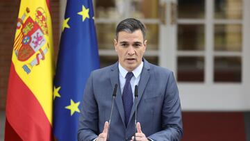 El presidente del Gobierno, Pedro S&aacute;nchez, realiza una declaraci&oacute;n institucional sobre la situaci&oacute;n en Ucrania desde el Palacio de La Moncloa, a 24 de febrero de 2022, en Madrid (Espa&ntilde;a). El presidente del Gobierno se desplaza 