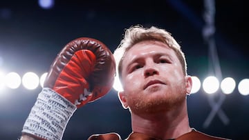 LAS VEGAS, NEVADA - SEPTEMBER 14: WBC/WBA/WBO super middleweight champion Canelo Alvarez looks on before a title fight at T-Mobile Arena on September 14, 2024 in Las Vegas, Nevada. Steve Marcus/Getty Images/AFP (Photo by Steve Marcus / GETTY IMAGES NORTH AMERICA / Getty Images via AFP)