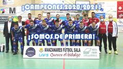 Los jugadores del Manzanares de F&uacute;tbol Sala celebran su ascenso a la Primera RFEF Futsal.