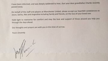La carta de José Mourinho a los familiares de un aficionado australiano del United fallecido.