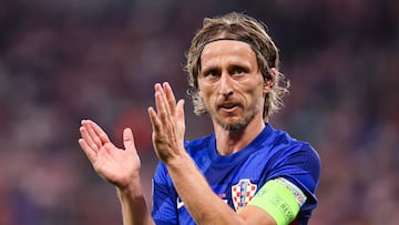 Croatia's midfielder Luka Modric reacts during the UEFA Nations League League A - Group A1 first leg football match between Croatia and Poland at the Opus Arena in Osijek on September 8, 2024. (Photo by Damir SENCAR / AFP)