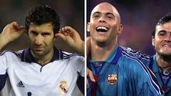 Figo con el Real Madrid; Ronaldo y Luis Enrique con el Barça.