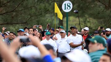 AUGUSTA, GEORGIA - APRIL 06: Tiger Woods of the United States plays his shot from the 18th tee during a practice round prior to the Masters at Augusta National Golf Club on April 06, 2022 in Augusta, Georgia.   David Cannon/Getty Images/AFP
== FOR NEWSPAPERS, INTERNET, TELCOS & TELEVISION USE ONLY ==