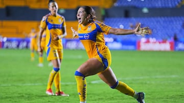 Anika Rodriguez celebrates her goal 3-1 of Tigres during the 3rd round match between Tigres UANL and LDA Alajuelense as part of the Concacaf W Champions Cup at Universitario Stadium on October 03, 2024 in Monterrey, Nuevo Leon, Mexico.