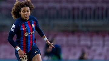 Vicky López en su debut en el Camp Nou en Champions.