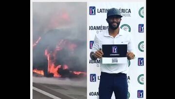 El coche del golfista Willie Mack se incendió en plena marcha