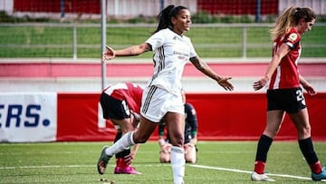 Geyse Ferreira celebra un gol con el Madrid CFF. 