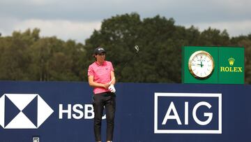 TADWORTH, ENGLAND - AUGUST 10: Carlota Ciganda of Spain plays her tee shot on the 17th hole on Day One of the AIG Women's Open at Walton Heath Golf Club on August 10, 2023 in Tadworth, England. (Photo by Luke Walker/Getty Images for HSBC)