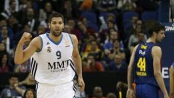 Felipe Reyes en la semifinal de la Euroliga contra el Barcelona el 10 de mayo en Londres.