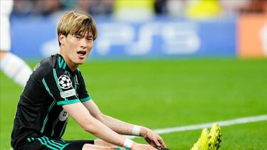Kyogo Furuhashi Centre-Forward of Celtic and Japan lament a failed occasion during the UEFA Champions League group F match between Real Madrid and Celtic FC at Estadio Santiago Bernabeu on November 2, 2022 in Madrid, Spain. (Photo by Jose Breton/Pics Action/NurPhoto via Getty Images)