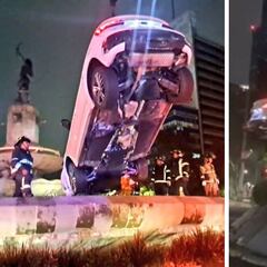 VIDEO: Así fue como un auto choca y se sube a la fuente de la Diana Cazadora en Paseo de la Reforma