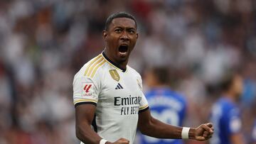 Soccer Football - LaLiga - Real Madrid v Getafe - Santiago Bernabeu, Madrid, Spain - September 2, 2023 Real Madrid's David Alaba celebrates after Joselu scored their first goal REUTERS/Violeta Santos Moura