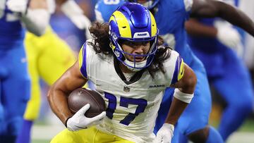 DETROIT, MICHIGAN - SEPTEMBER 08: Puka Nacua #17 of the Los Angeles Rams runs after a catch against the Detroit Lions at Ford Field on September 08, 2024 in Detroit, Michigan. Gregory Shamus/Getty Images/AFP (Photo by Gregory Shamus / GETTY IMAGES NORTH AMERICA / Getty Images via AFP)