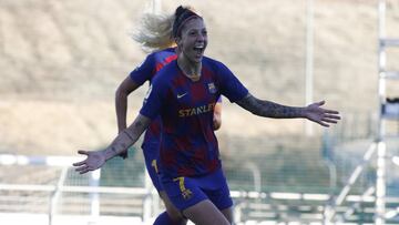 Jenni Hermoso celebra un gol con el Barcelona.