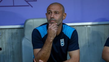 Argentina's coach Javier Mascherano is seens before the men's quarter-final football match between France and Argentina during the Paris 2024 Olympic Games at the Bordeaux Stadium in Bordeaux on August 2, 2024. (Photo by ROMAIN PERROCHEAU / AFP)