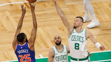 Illness forced center Kristaps Porzingis to sit out the second half of the Boston Celtics’ Game 1 defeat to the New York Knicks.