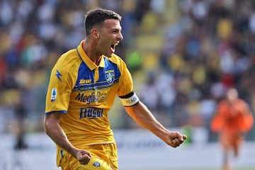 Frosinone (Italy), 17/09/2023.- Luca Mazzitelli of Frosinone celebrates after scoring 2-2 goal during the Italian Serie A soccer match between Frosinone Calcio and US Sassuolo Calcio at Benito Stirpe stadium in Frosinone, Italy, 17 September 2023. (Italia) EFE/EPA/FEDERICO PROIETTI
