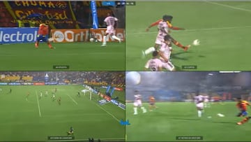 Audios del VAR y trazado de líneas en el primer gol de Deportivo Pasto ante Millonarios por Liga BetPlay.