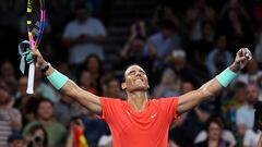 Tennis - ATP 250 - Brisbane International - Queensland Tennis Centre, Brisbane, Australia - January 2, 2024 Spain's Rafael Nadal celebrates after winning his first-round match against Austria's Dominic Thiem. The 37-year-old winner of 22 grand slams played a match after 349 days.   Jono Searle/AAP Image via REUTERS    ATTENTION EDITORS - THIS IMAGE WAS PROVIDED BY A THIRD PARTY. NO RESALES. NO ARCHIVES. AUSTRALIA OUT. NEW ZEALAND OUT TPX IMAGES OF THE DAY