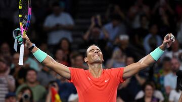 Tennis - ATP 250 - Brisbane International - Queensland Tennis Centre, Brisbane, Australia - January 2, 2024 Spain's Rafael Nadal celebrates after winning his first-round match against Austria's Dominic Thiem. The 37-year-old winner of 22 grand slams played a match after 349 days. Jono Searle/AAP Image via REUTERS ATTENTION EDITORS - THIS IMAGE WAS PROVIDED BY A THIRD PARTY. NO RESALES. NO ARCHIVES. AUSTRALIA OUT. NEW ZEALAND OUT TPX IMAGES OF THE DAY