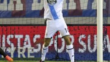 Juan Domínguez celebra el gol marcado ante el Eibar.