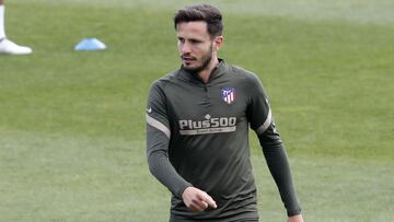 Sa&uacute;l, durante un entrenamiento del Atl&eacute;tico.
 