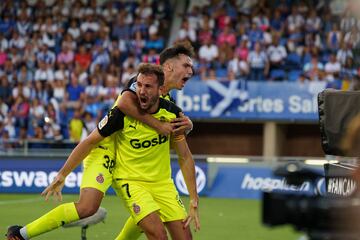 Los jugadores del Girona celebran su ascenso al ganar al Tenerife en el partido de vuelta del playoff de ascenso.