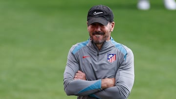 Simeone, en la sesión de entrenamiento del Atlético.