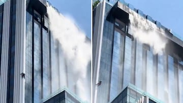 Nueva secuencia del terremoto revela a este limpiacristales colgando de un edificio en movimiento