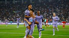 Soccer Football - FIFA Club World Cup - Semi Final - Al Ahly v Real Madrid - Prince Moulay Abdellah Stadium, Rabat, Morocco - February 8, 2023 Real Madrid's Rodrygo celebrates scoring their third goal with Dani Ceballos REUTERS/Susana Vera