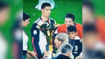 Cristiano Ronaldo hits son in face with Serie A trophy