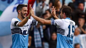 Rome (Italy), 17/03/2019.- Lazio's Senad Lulic (R) jubilates with his teammate Luis Alberto after scoring the 4-0 goal during the Italian Serie A soccer match SS Lazio vs Parma Calcio at Olimpico stadium in Rome, Italy, 17 March 2019. (Italia, Roma)