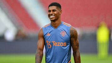 Manchester United Marcus Rashford in action during the training session before match against Liverpool at Rajamangala stadium on July 11, 2022 in Bangkok, Thailand. (Photo by Vachira Vachira/NurPhoto via Getty Images)