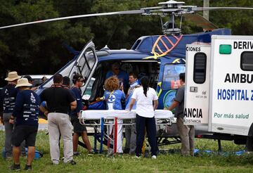 Décima etapa entre Salta y Belén. El piloto francés Adrien Van Beveren de Yamaha, tuvo que ser evacuado en helicóptero tras sufrir un accidente poco antes de completar la carrera.