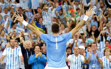 Argentina's Juan Martin del Potro celebrates with supporters after winning the Davis Cup World Group final singles match between Croatia and Argentina on November 27, 2016 at the Arena hall in Zagreb