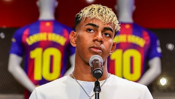 Lamine Yamal, en el acto de su renovación y de la presentación de la camiseta con el '10'.